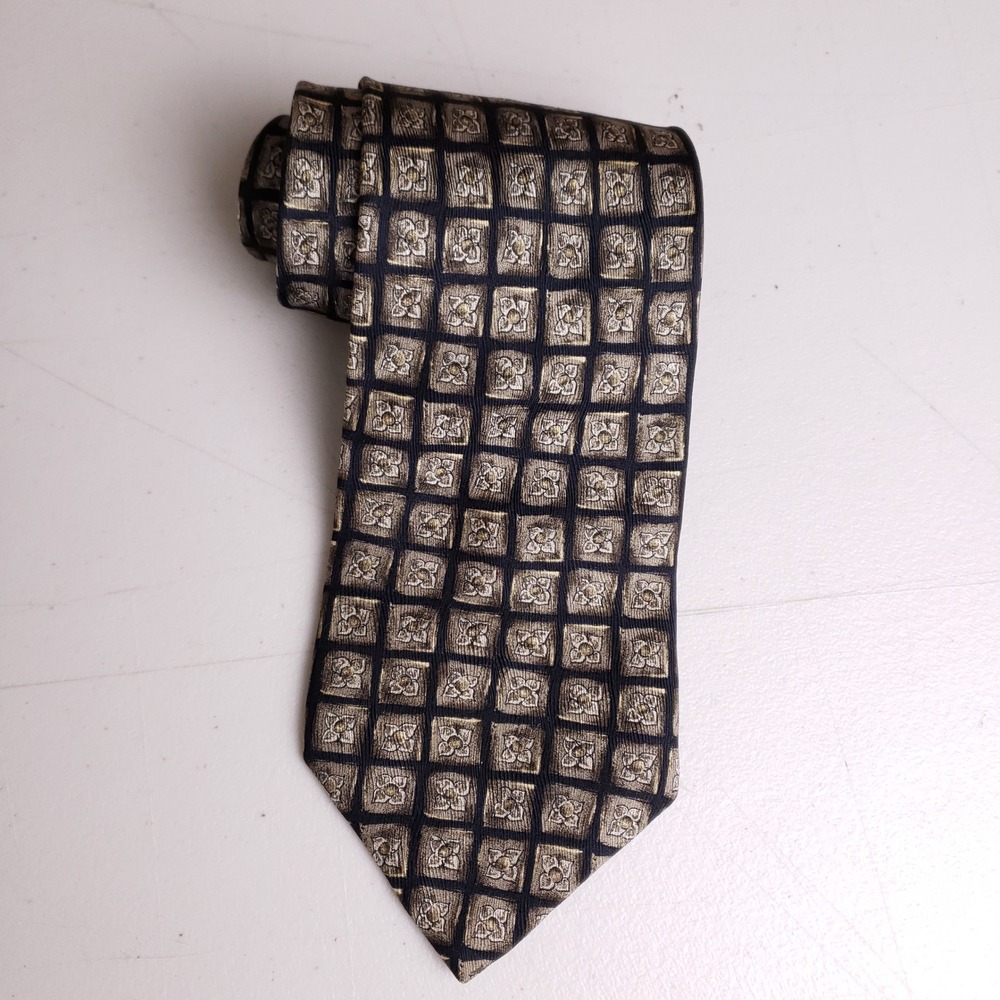 Robert Talbott Studio Tie Mens Gold Black Geometric Floral Silk Luxury Business‎